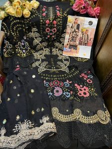 黑色和金色工作新巴基斯坦连衣裙热卖2022模特Goregette套装非常漂亮明亮好看