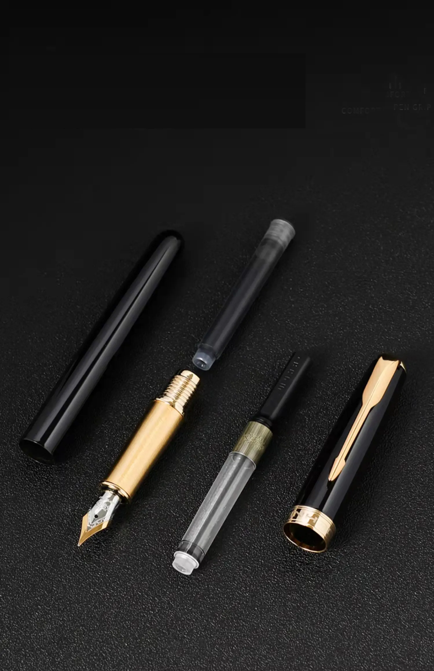 Jinhao 75 – stylo à plume moyenne en métal noir, gravure de précision de bureau, stylo à plume avec logo personnalisé avec clip en or