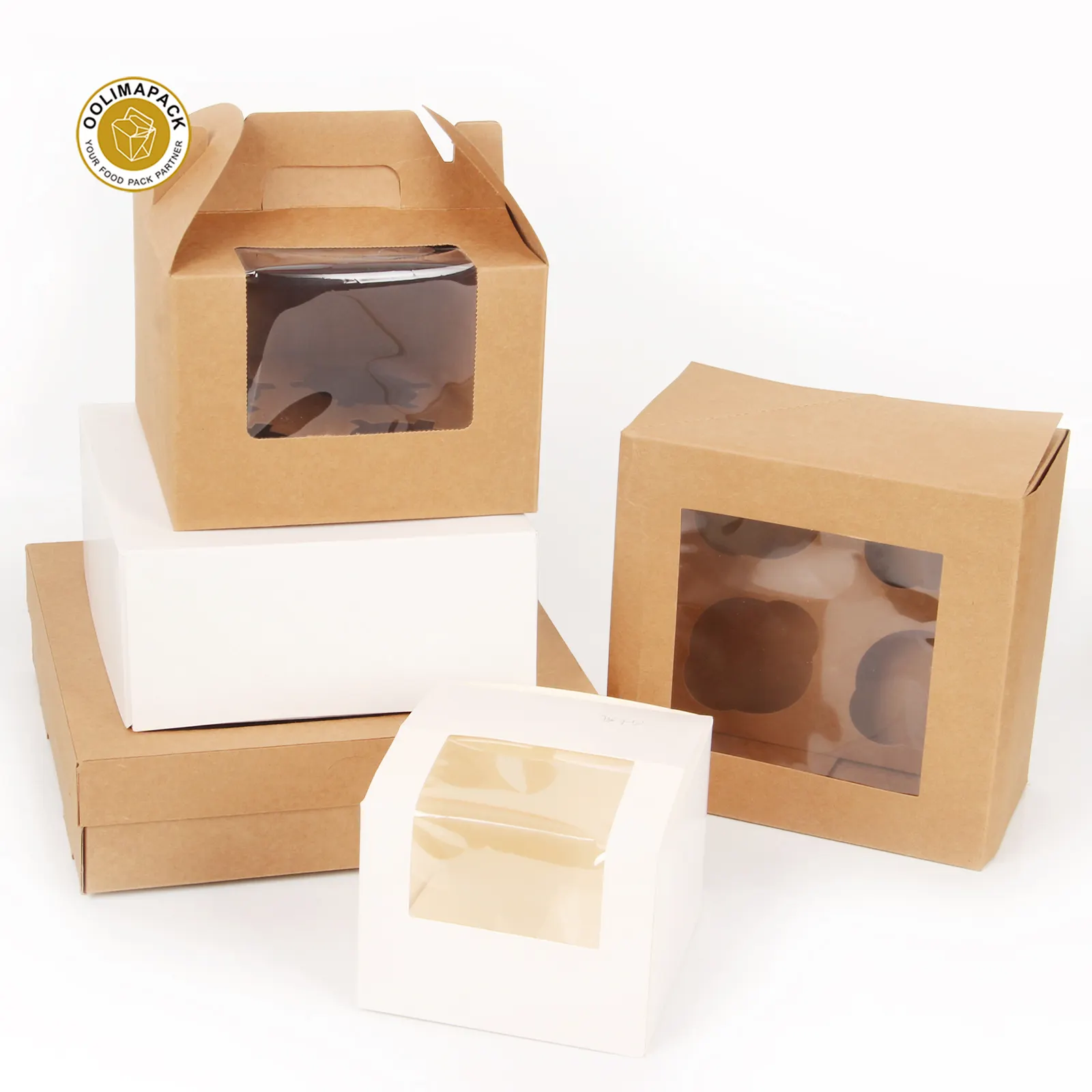 Biodegradable Dessert Box Pastry Box Paper Cake Packaging with Handle