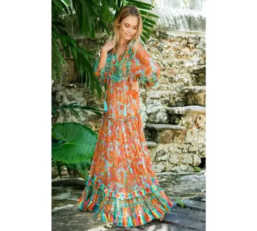 Yaz Casual Boho plaj leopar baskı uzun kollu kadın giyim o-boyun çizgisi tasarım zarif Maxi uzun elbise