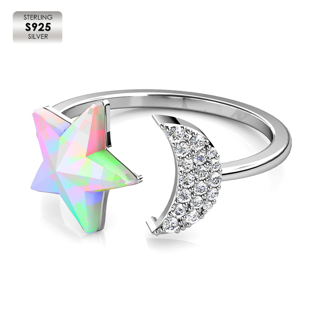 S925 with 18K white gold plated celestial ring