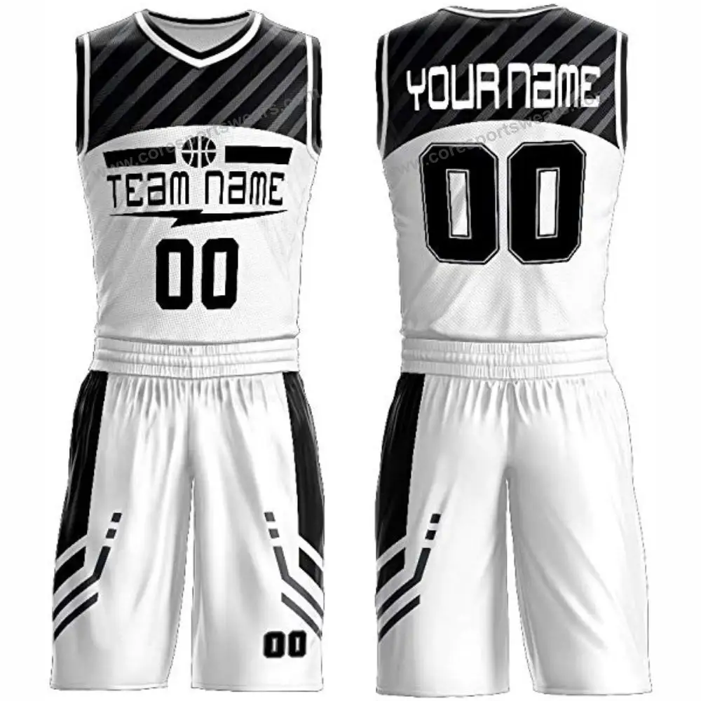 Uniformes de baloncesto personalizados, Color blanco y negro, tu nombre, tu número, nuevo diseño sublimado