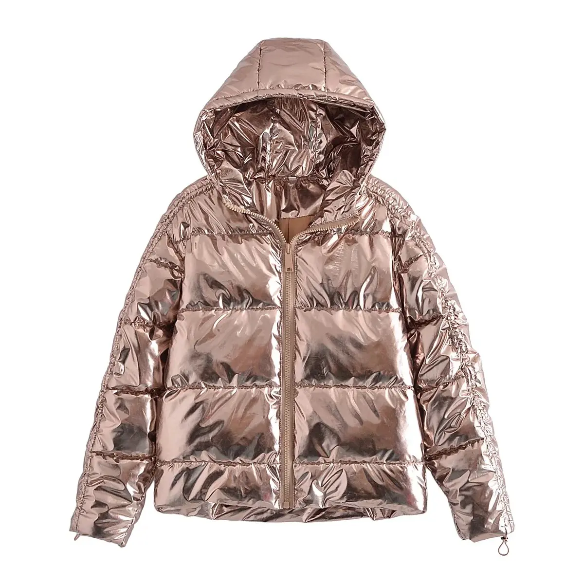 Chaqueta de invierno personalizada con burbujas cálidas para hombre, chaqueta acolchada gruesa brillante, chaqueta acolchada cálida con cremallera y manga larga metálica Unisex