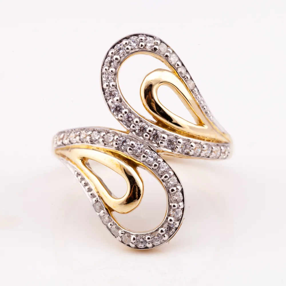Bague en diamant d'inspiration vague classique avec argent plaqué or 14K 925, prix d'usine de haute qualité provenant de thaïlande