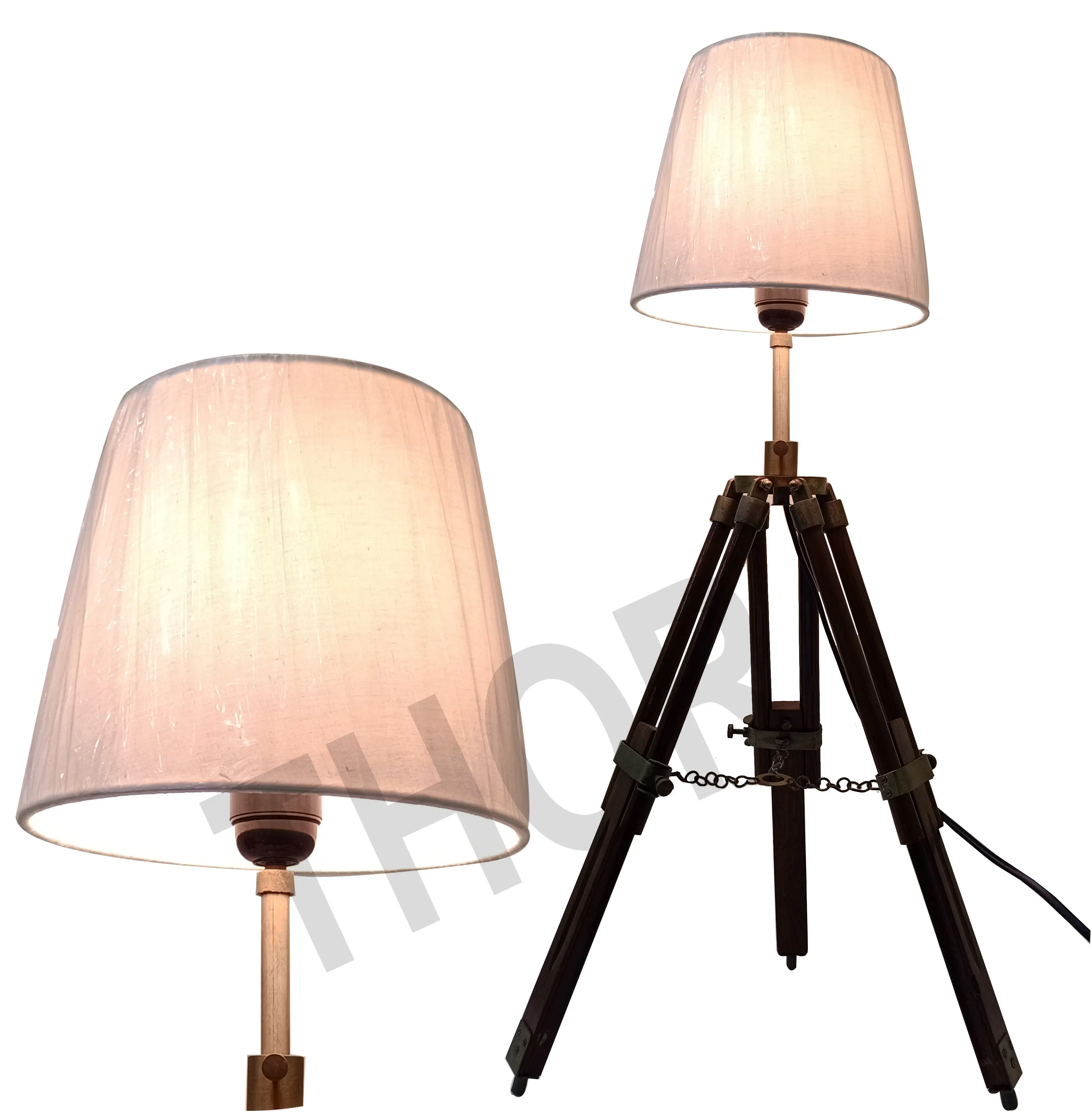 Designer Black Wooden Tripod Base Bedside Night light Decorative White Shade Table Lamp Home Decor
