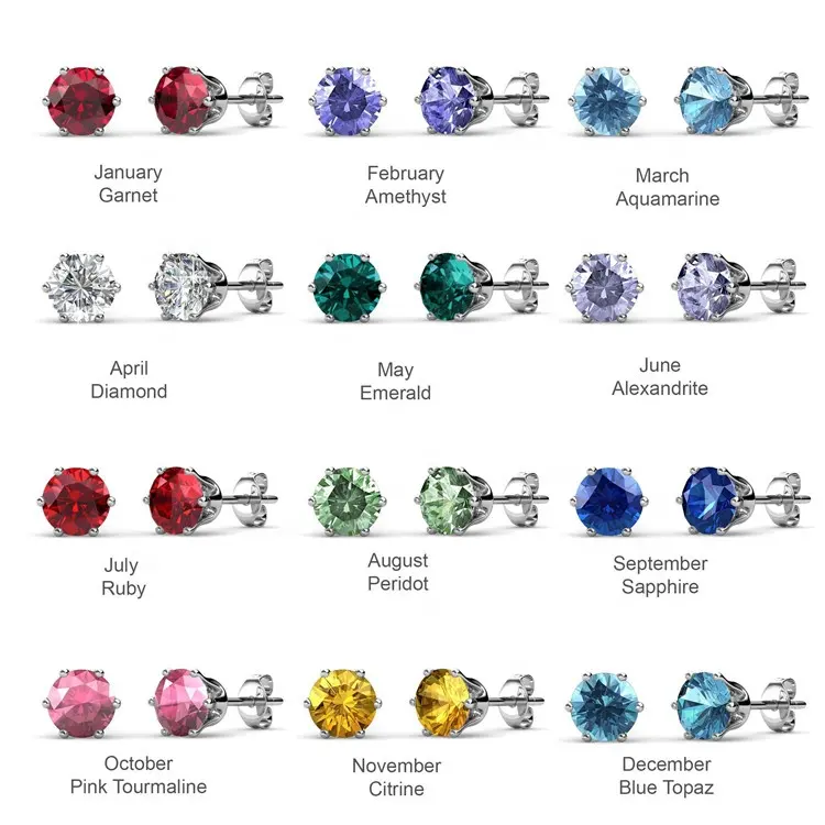 Portagioie gratuito ipoallergenico 925 argento 12 mesi cristallo austriaco piccoli orecchini Birthstone per gioielli donna Destiny