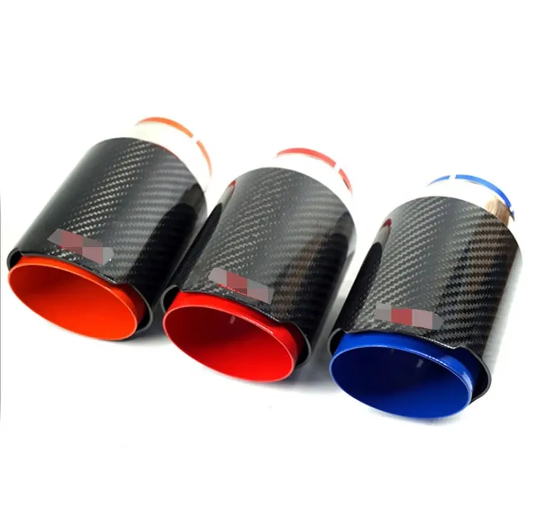 63 Mét Glossy Carbon Fiber Red Blue Thép Không Gỉ Xe Đuôi Ống Xả Mẹo Muffler