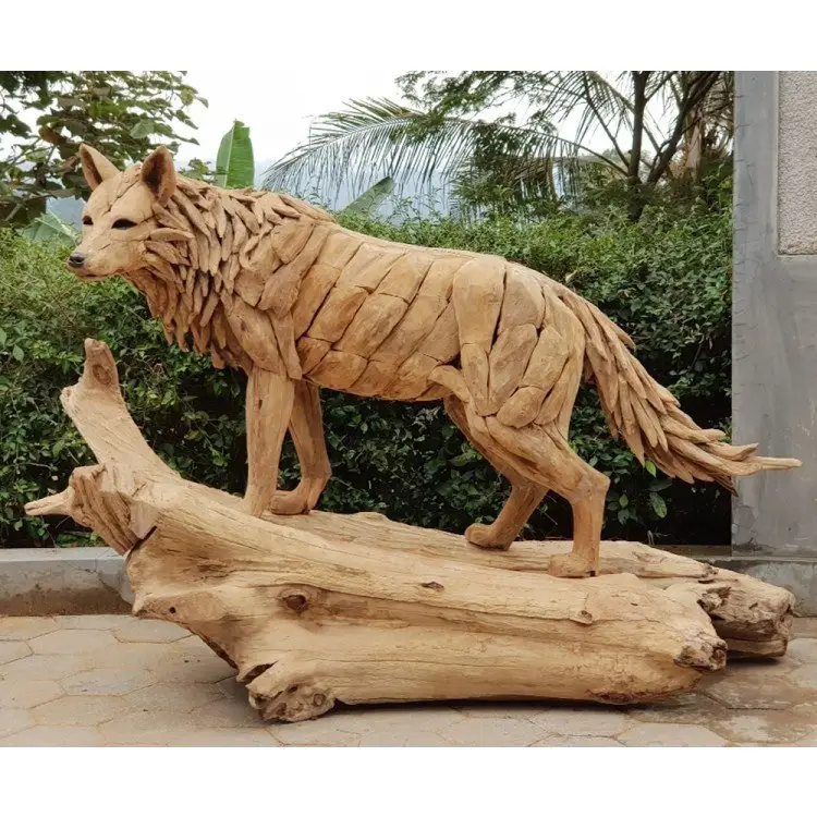 Bois flotté Animal Sculpture Décor Extérieur Caisse En Bois Articles D'artisanat Rustique Bois De Teck Massif Bois Naturel Couleur Sculpté Affichage T/T