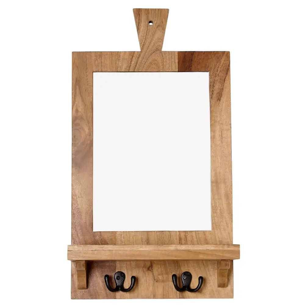 Wall Mount Mirror with Wood Shelf and Hooks for Towel Hangng Handcrafted Wooden Mirror Wall Mount Bathroom Wooden Mirror Shelf