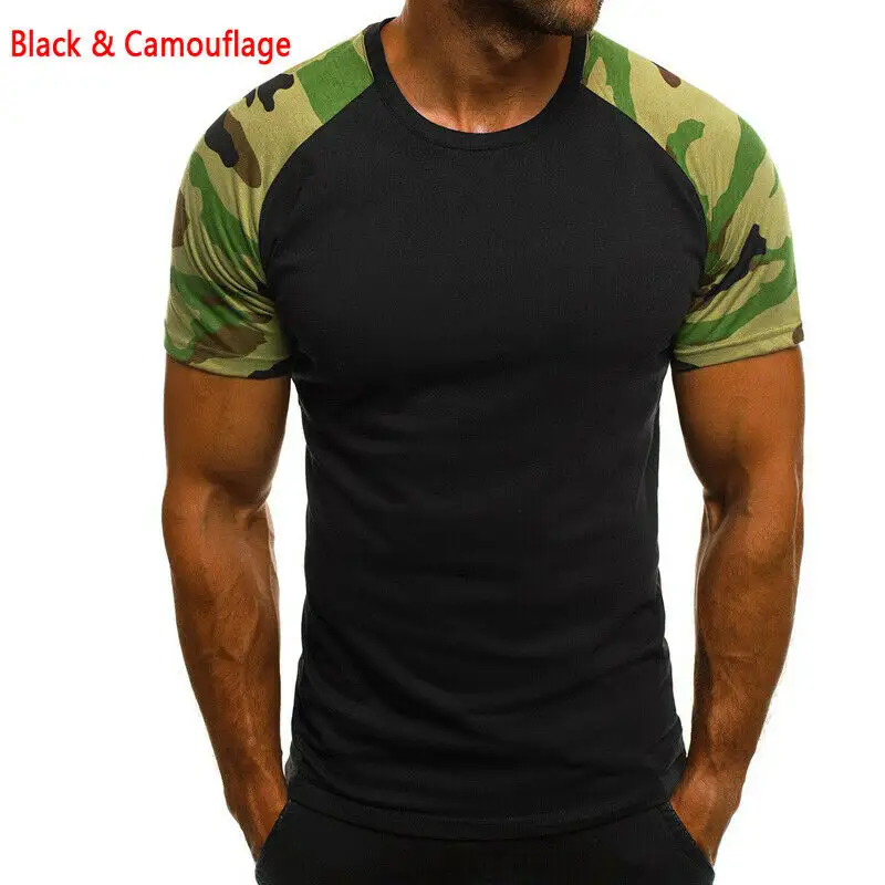Camiseta masculina com gola redonda, grande, camiseta camuflada, para treino muscular, casual, para fisiculturismo