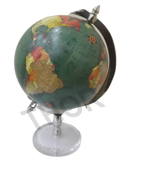 Dünya haritası küre yeşil kaplama ev ve ofis masası küre dekor