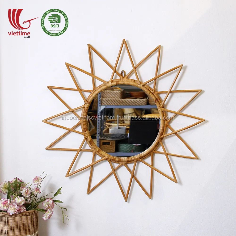 Star-shaped macrame wall hanging mirror, vintage decorative wall mirror