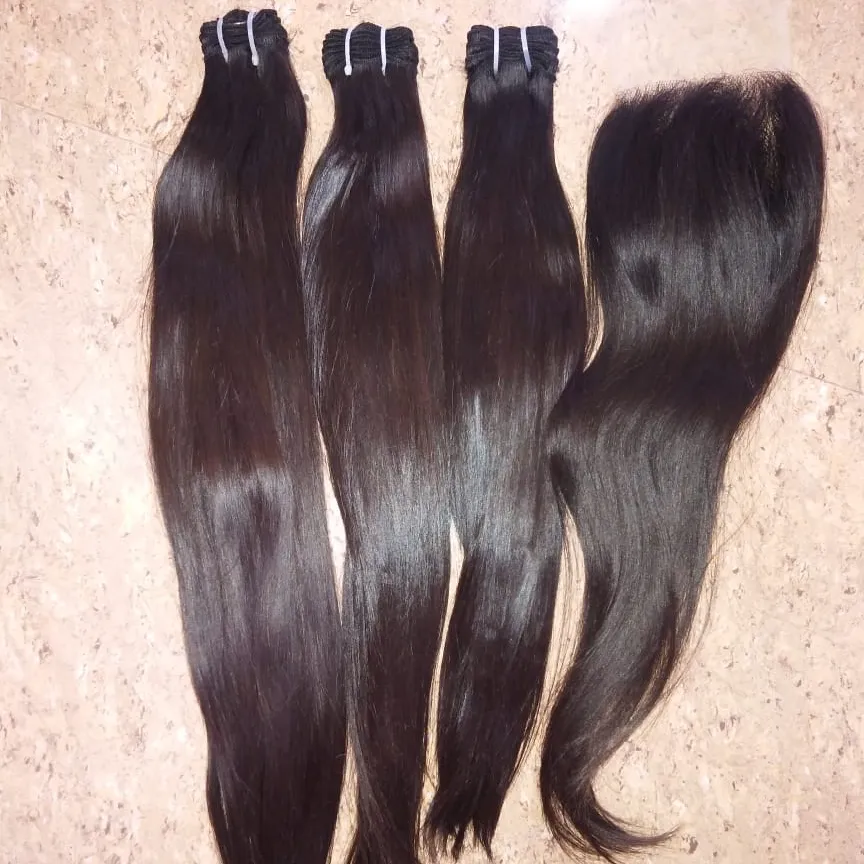 Cabello humano virgen indio de alta calidad 100%, cabello crudo de patillas indias del sur, cabello sin procesar