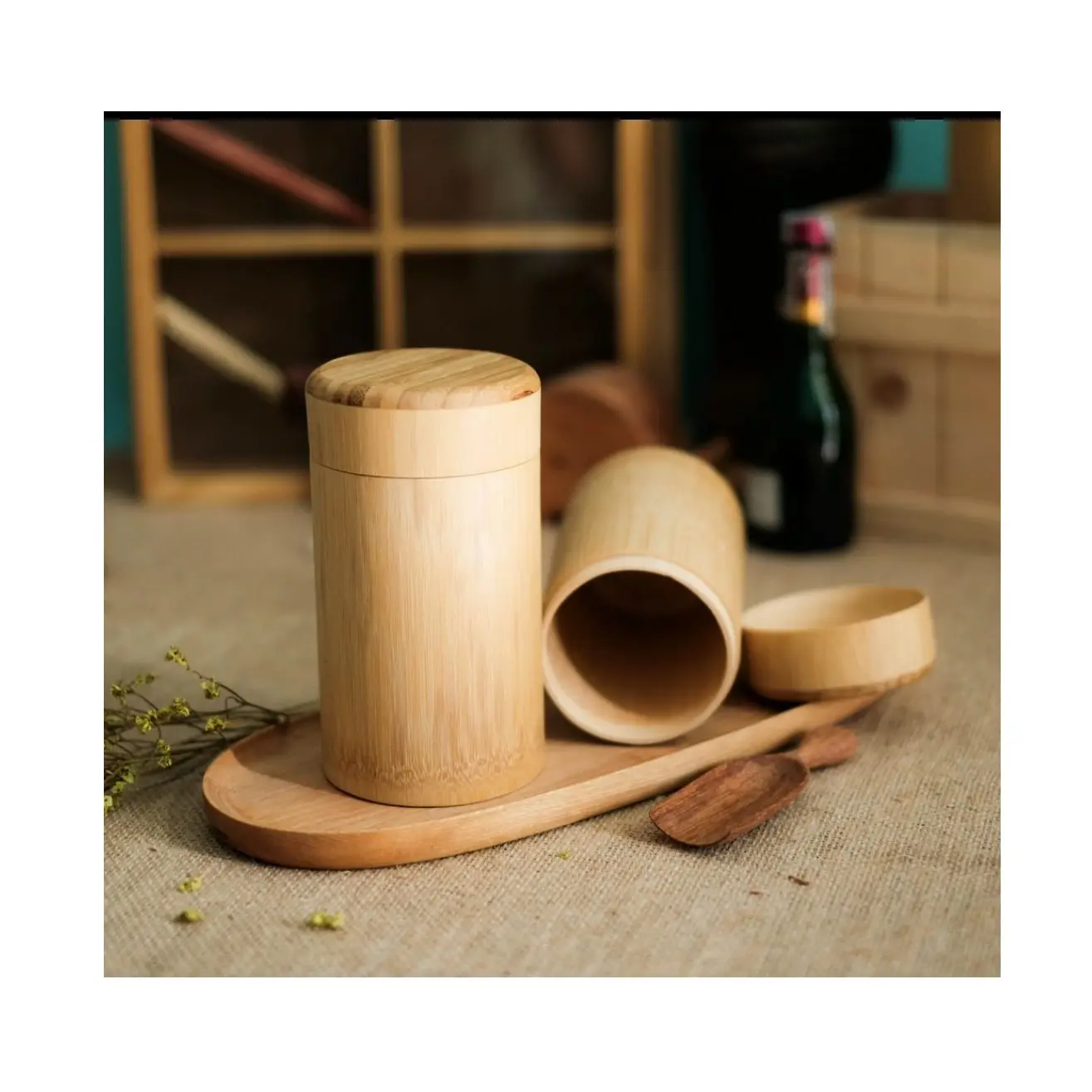 Bamboe Thee Doos-Hout Thee Jar-Koffie Container-Eco-vriendelijke Aangepaste Bamboe Ronde Doos Krystal (+ 84 587 176 063)