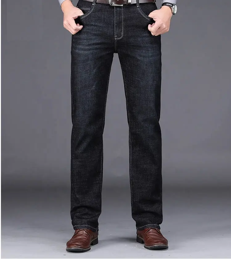 Pantaloni di Jeans da uomo in Denim di alta qualità da uomo Slim 100% cotone 220 tessuto leggero a vita media lavorato a maglia