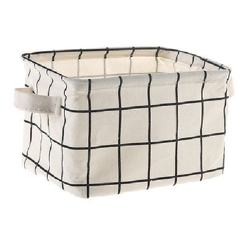 Caja cuadrada pequeña con cuadrícula blanca.