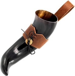 Authentic Medieval Inspired Viking Wine Mead <strong>Horn</strong> Natural Crafts with Polished Brass Design - Product Image 1