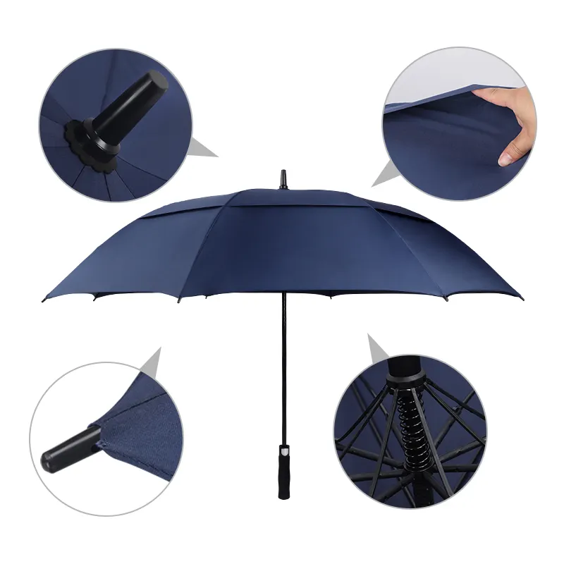 럭셔리 더블 캐노피 레이어 천으로 폭풍 우산 브랜드 광고 골프 우산 제조 업체