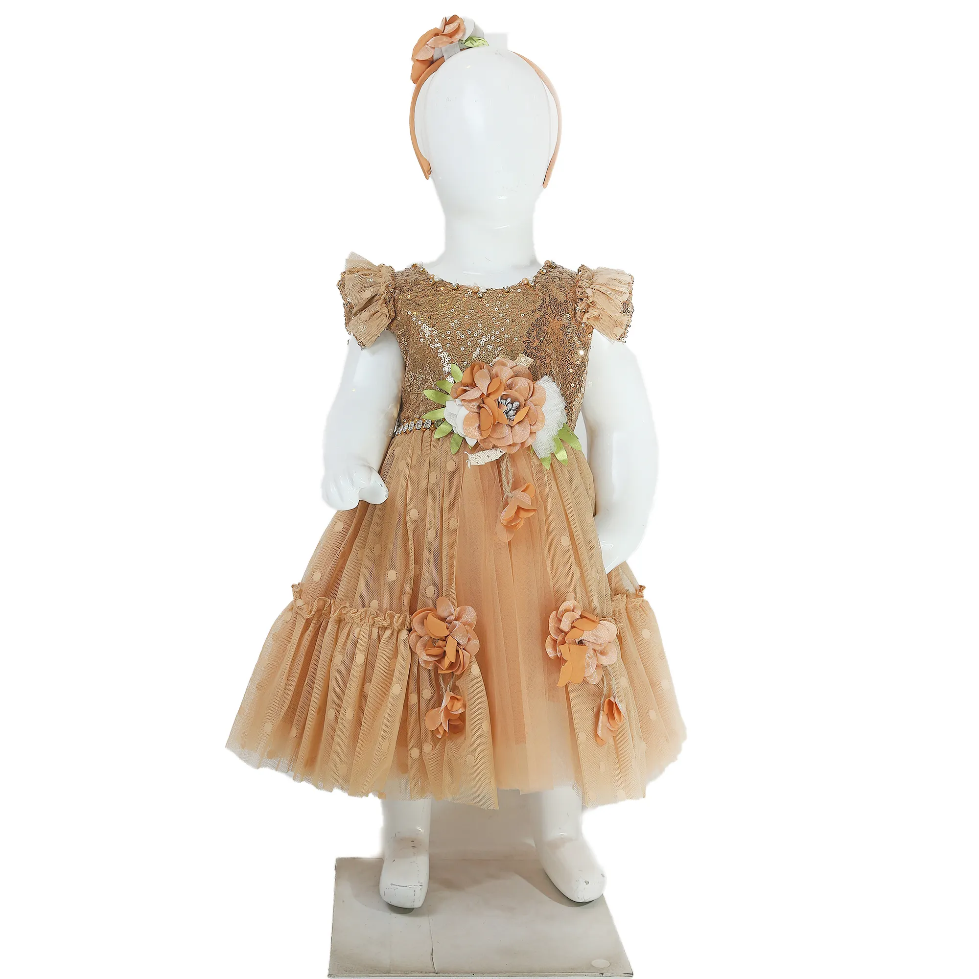 Nuova sequenza bunky frock con fascia per capelli nuovo abbigliamento da festa design fantasia per bambina miglior design frock