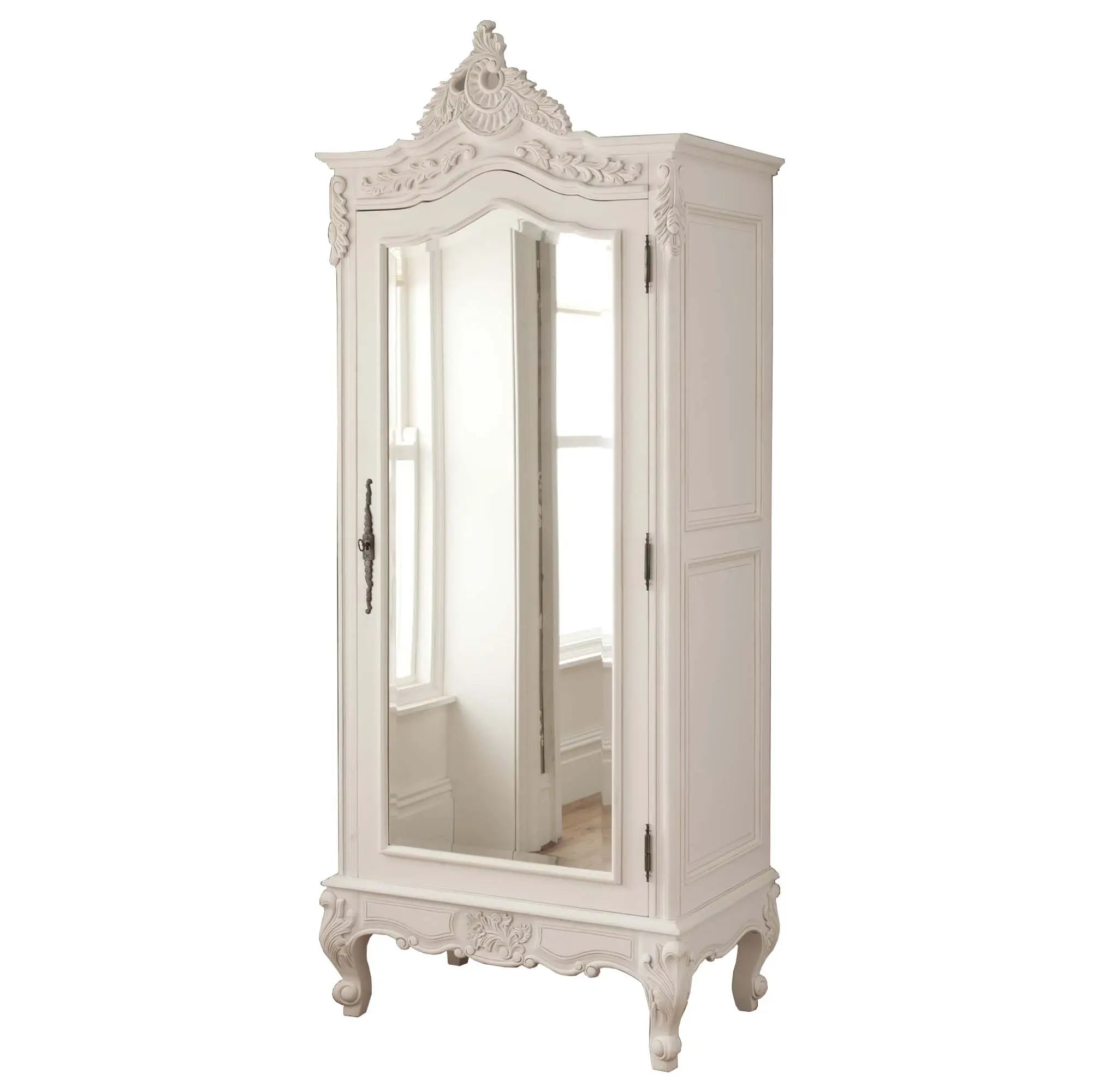 Bianco antico Intagliato A Mano in Stile Francese 1 Porta A Specchio Armadio Camera Da Letto Armadio