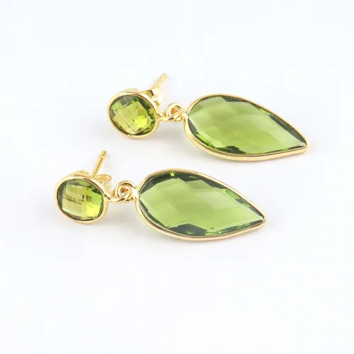 Best seller briolette taglio peridoto quarzo goccia orecchino pieno d'oro gioielli all'ingrosso fatto a mano da donna orecchini pendenti