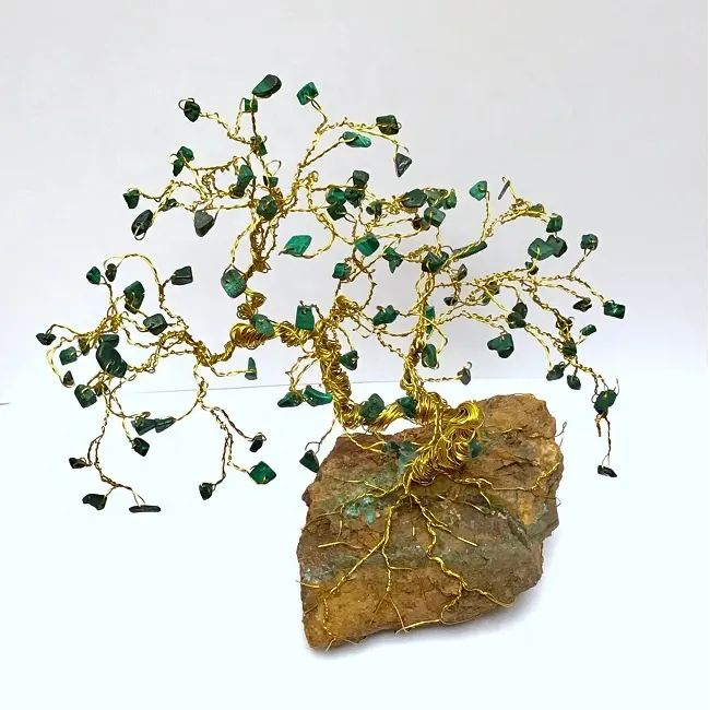 Life Tree Natural Gold Tree Escultura Malaquita Cristal Gemstone Based Lucky Quartz Stone Tree Para Decoração Presentes