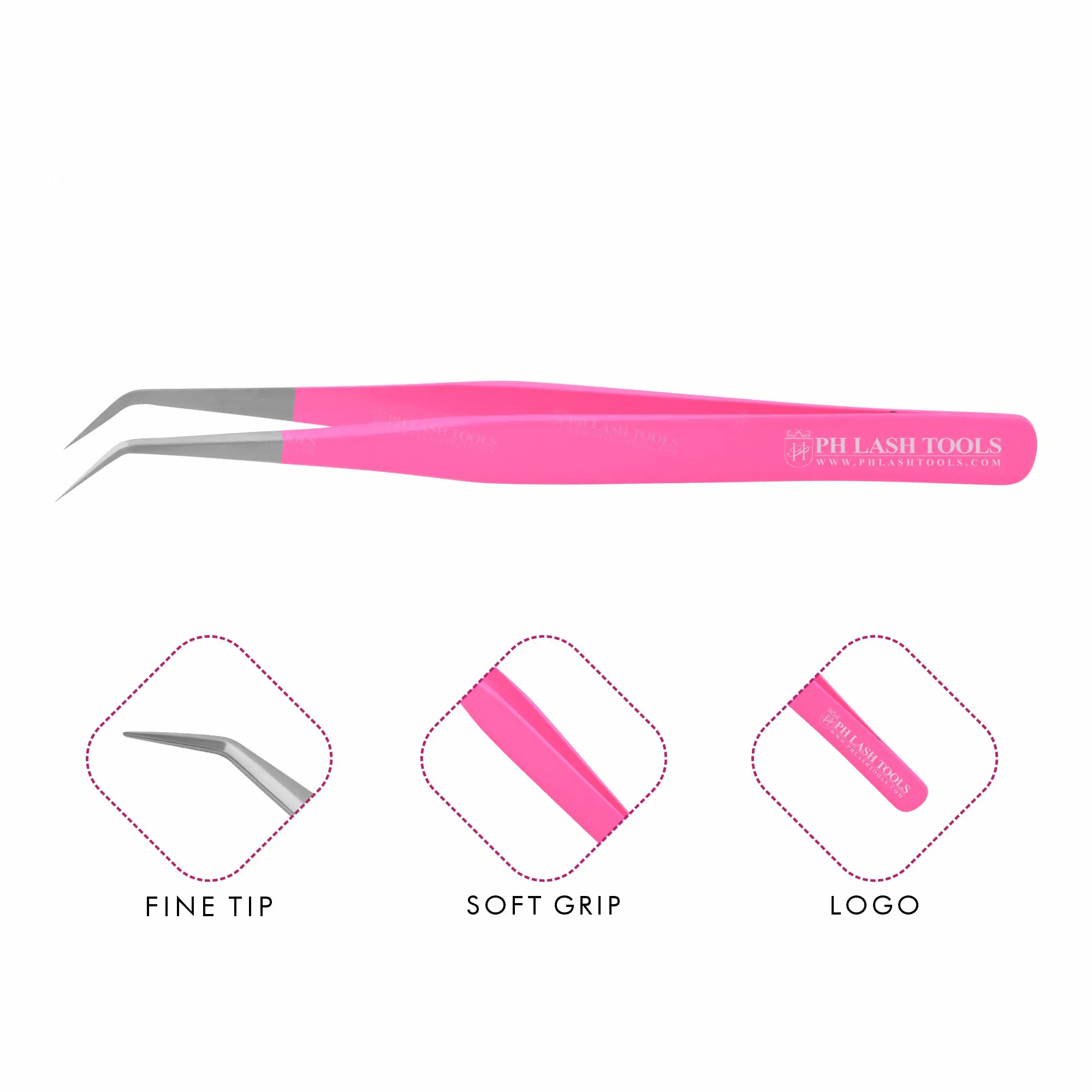 Tip Satin and Pink Color Private Label Eyelash Tweezers, Eyelash Extension Tweezer with private label by PH Lash Tools