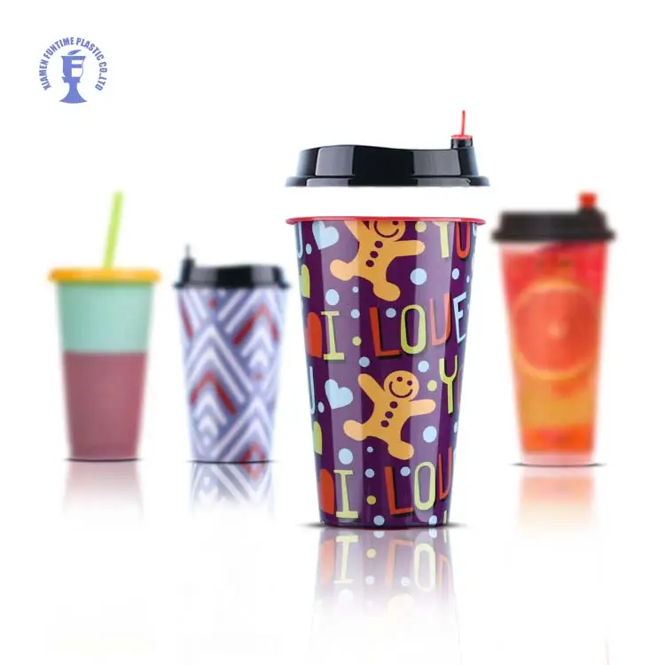 Tazas de café desechables taza de café, vasos de plástico PP venta al por mayor, taza de plástico personalizada con tapa