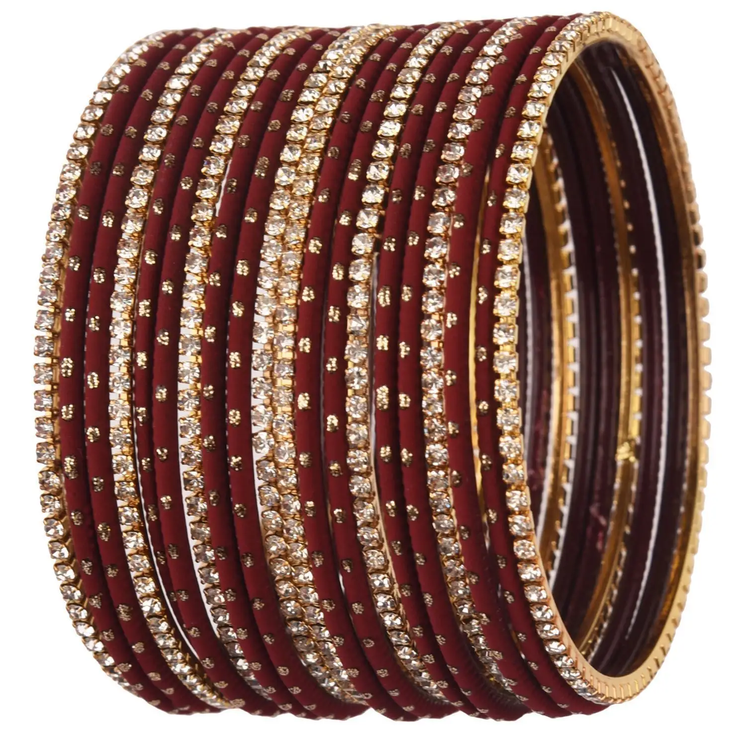 Set di braccialetti tradizionali indiani Set di braccialetti indiani da sposa in metallo tinta unita CZ, marrone rossiccio