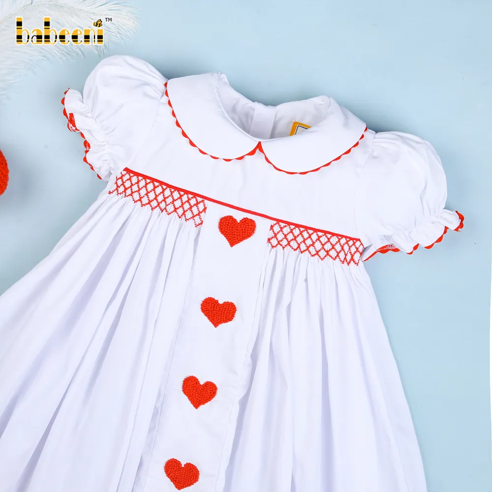 Lovely geometric girl smocked dress for baby on Valentine Day ODM OEM kids girl clothing - BB1702