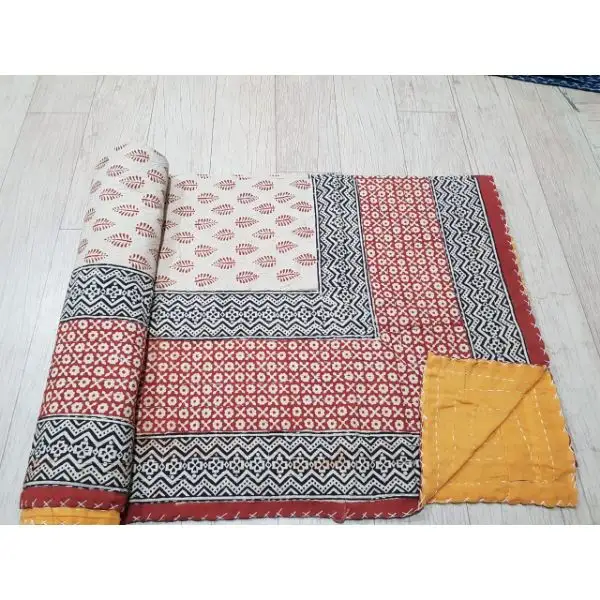 Atacado Vintage King Size Jaipur Quilt 100% Algodão Estilo Antigo Indiano Costurado À Mão Kantha Bed Cover handmade premium