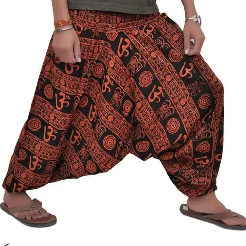 Kahverengi Harem Om pantolon Yoga hint pantolon kadınlar hippi erkekler Boho çingene Baggy afgan Unisex toptan