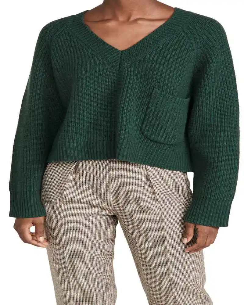 Suéter de manga larga tejido a mano del proveedor de Bangladesh, suéter de mujer con cuello en V y patrón de punto para mujer de talla XL