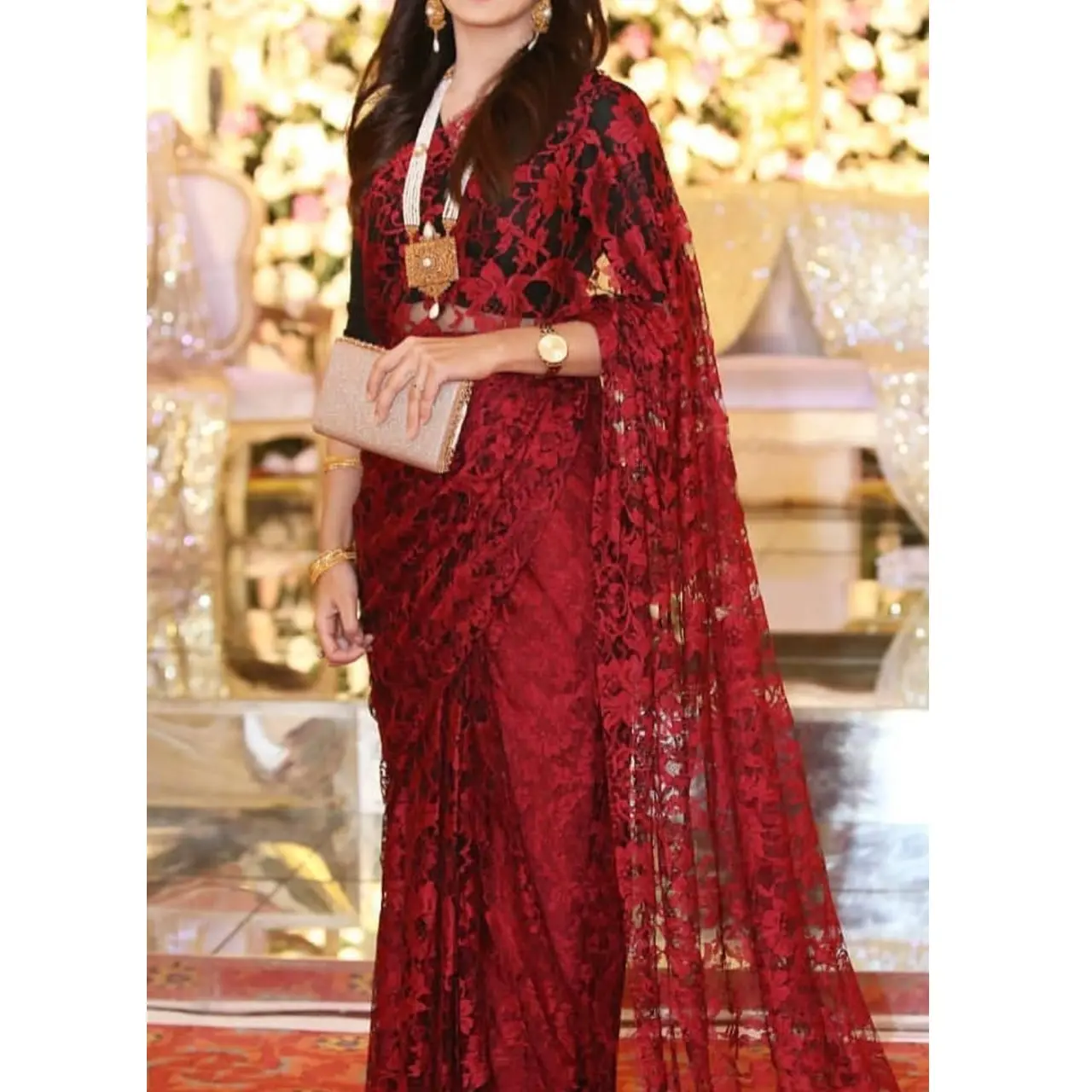 Heiße kastanien braune Farbe gut verkaufte pakistani sche und indische Saarree Kleid Designer Sarree Saree Saree Sari von AJM TRADE HOUSE Modell 1039