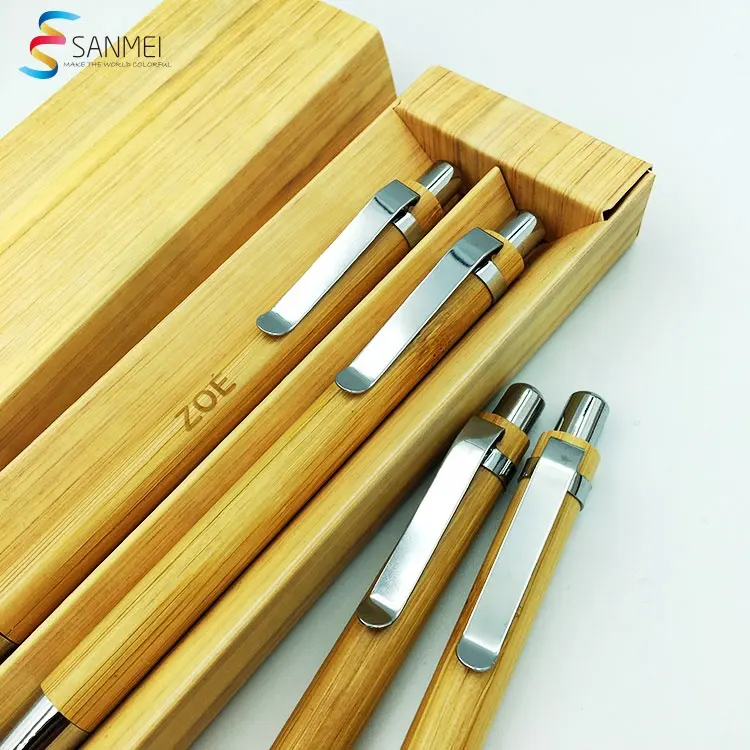 Caneta de bola stylus com logotipo personalizado, conjunto de caneta de bambu eco