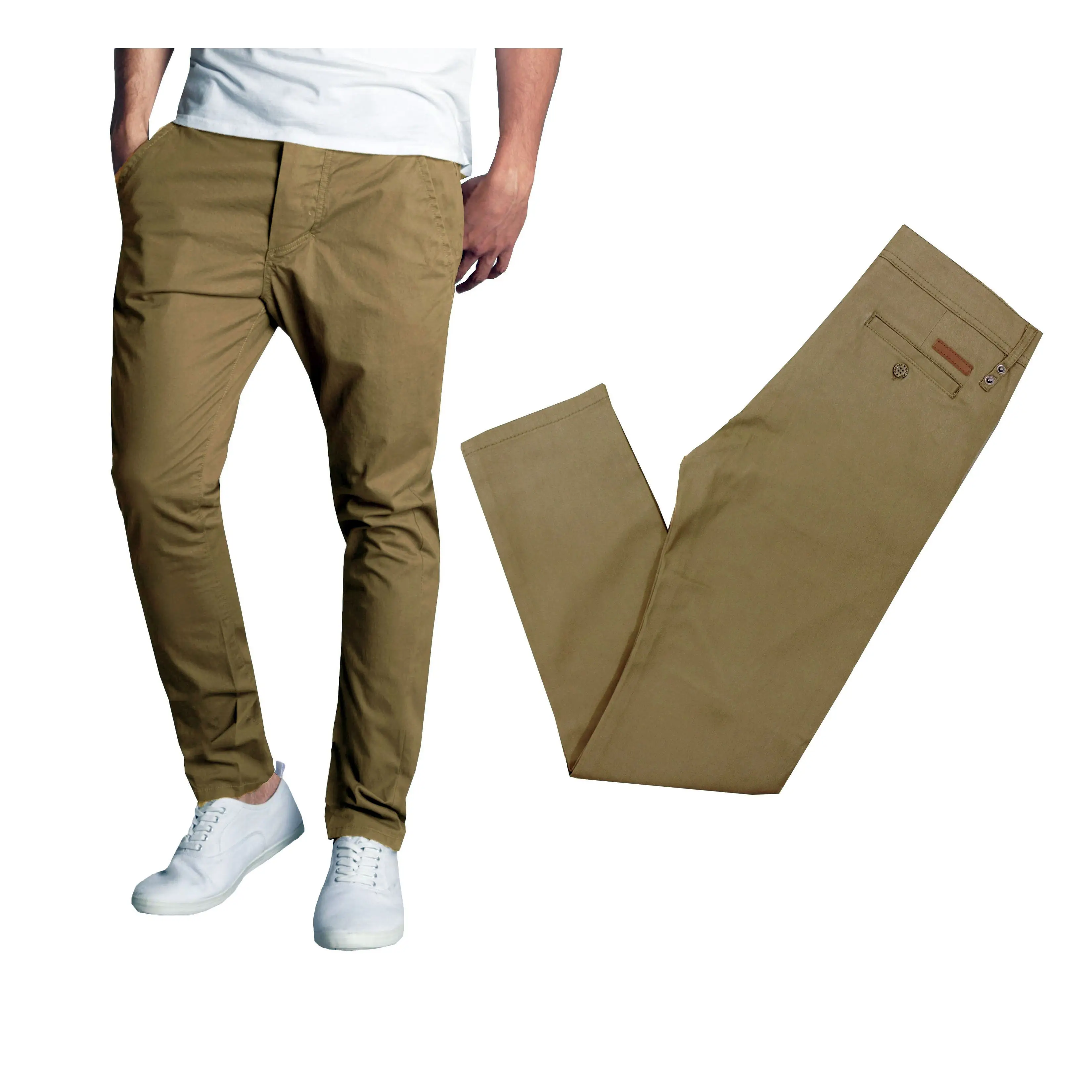 100% Cotton Men's Plain Khaki Color Business Chino Pants