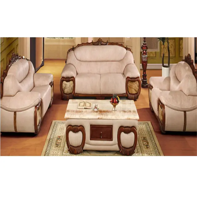 Royal sofá de madeira estilo clássico, jogo de sofá e poltrona de madeira para decoração da casa, sala de estar em couro