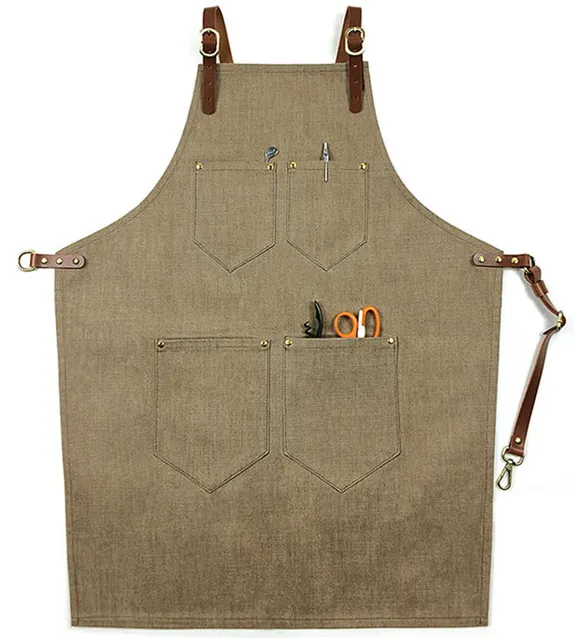 Customized Household Kitchen Apron Crisscross Bib aprons Adjustable Straps material Canvas Denim Leather