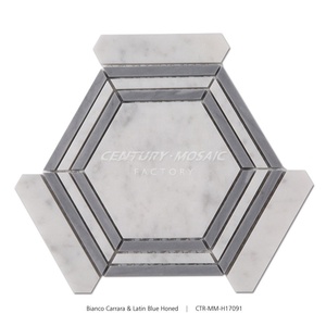 Bianco Carrara hỗn hợp MARQUINA mài giũa hình lục giác Carrara khảm gạch hình lục giác khảm sàn nhà máy Thái Lan - Product Image 5
