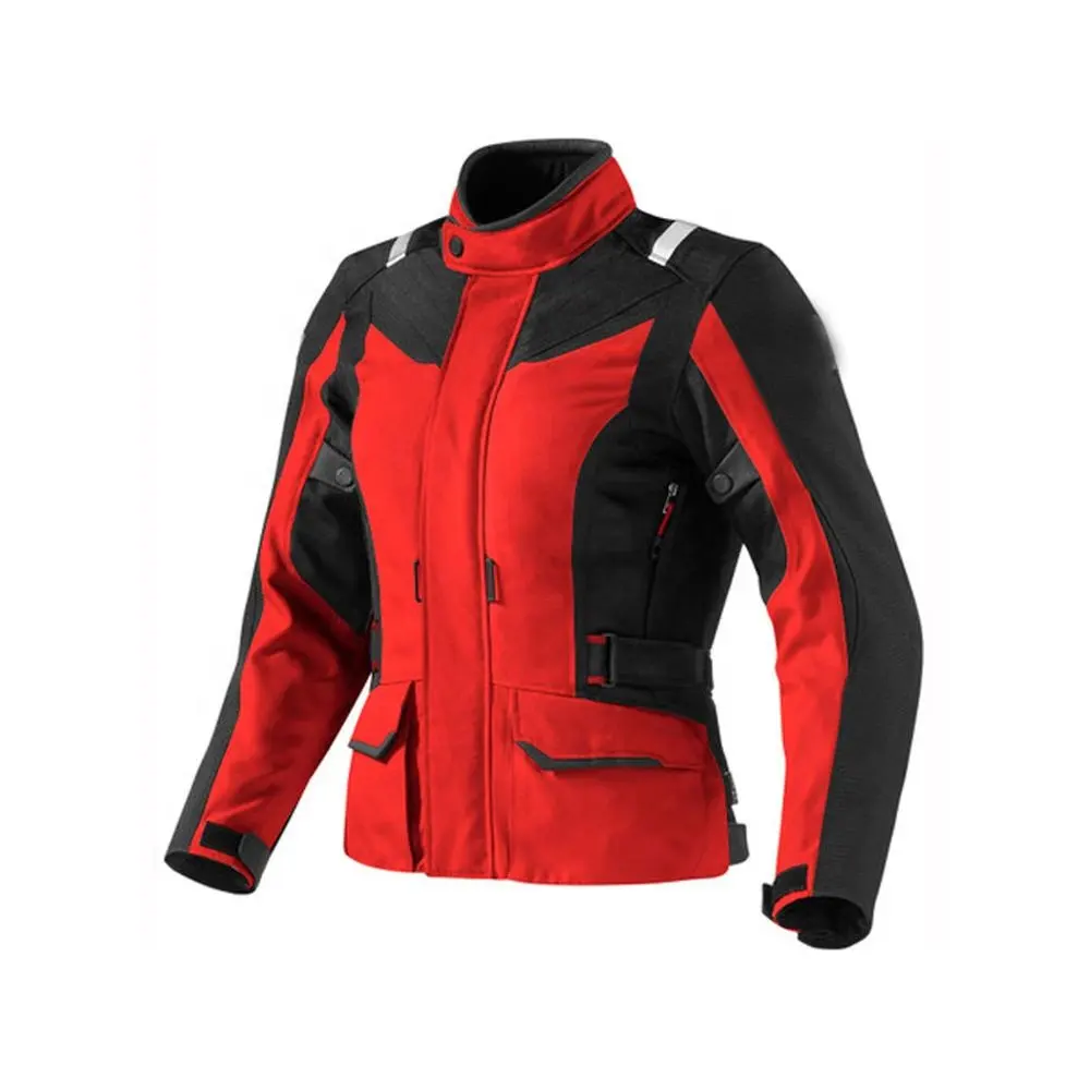 الأسود-الأحمر مخصص الحجم دراجة نارية Cordura سترة مضادة للماء ركوب الدراجات سباق ركوب جواكت منسوجة للنساء