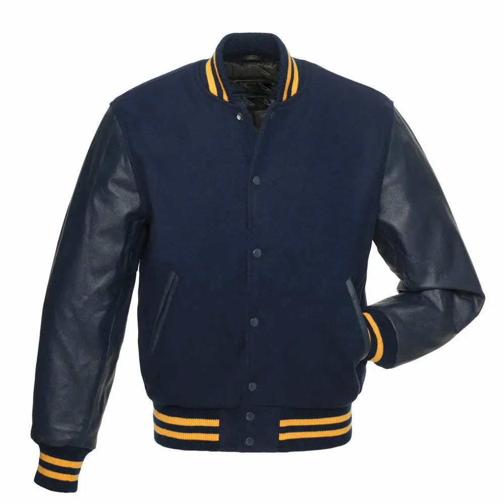 Chaqueta de béisbol de manga de cuero para hombre, chaqueta de cuero con letras de último diseño, gran oferta