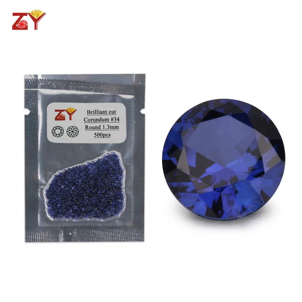Atacado preço azul sintético corindo redondo diamante corte pedra preciosa
