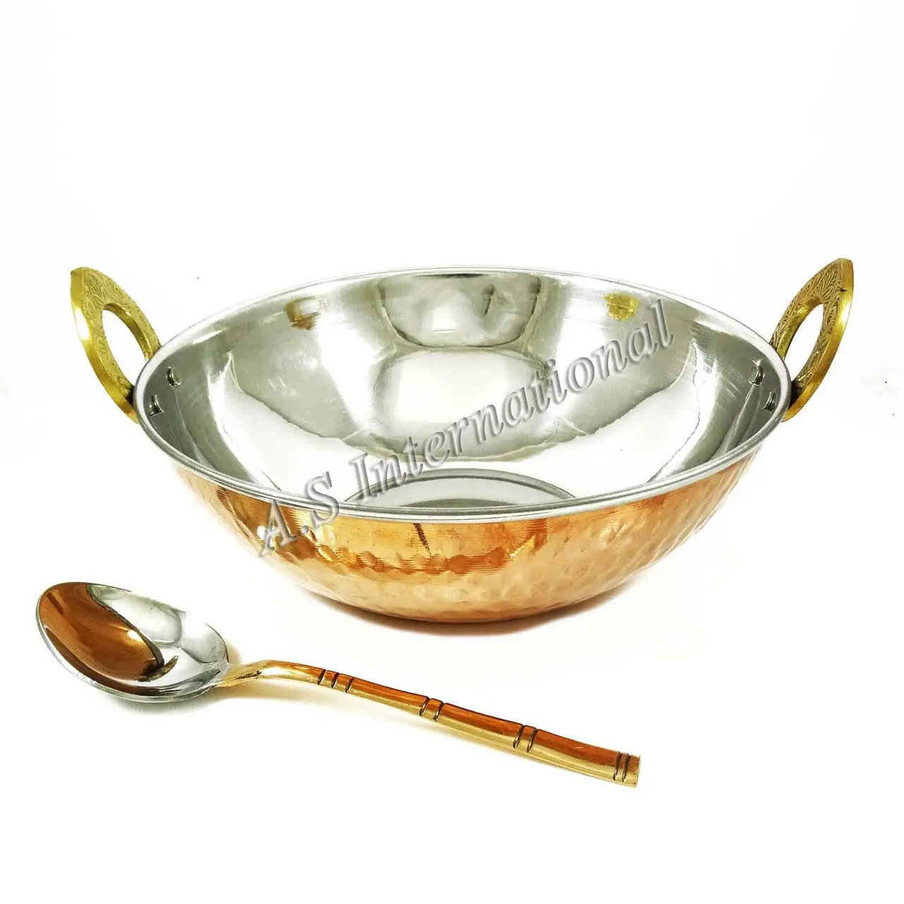 Cuenco de cobre indio con cuchara para servir, 6 pulgadas de diámetro, para comida, restaurante, fiesta, venta al por mayor