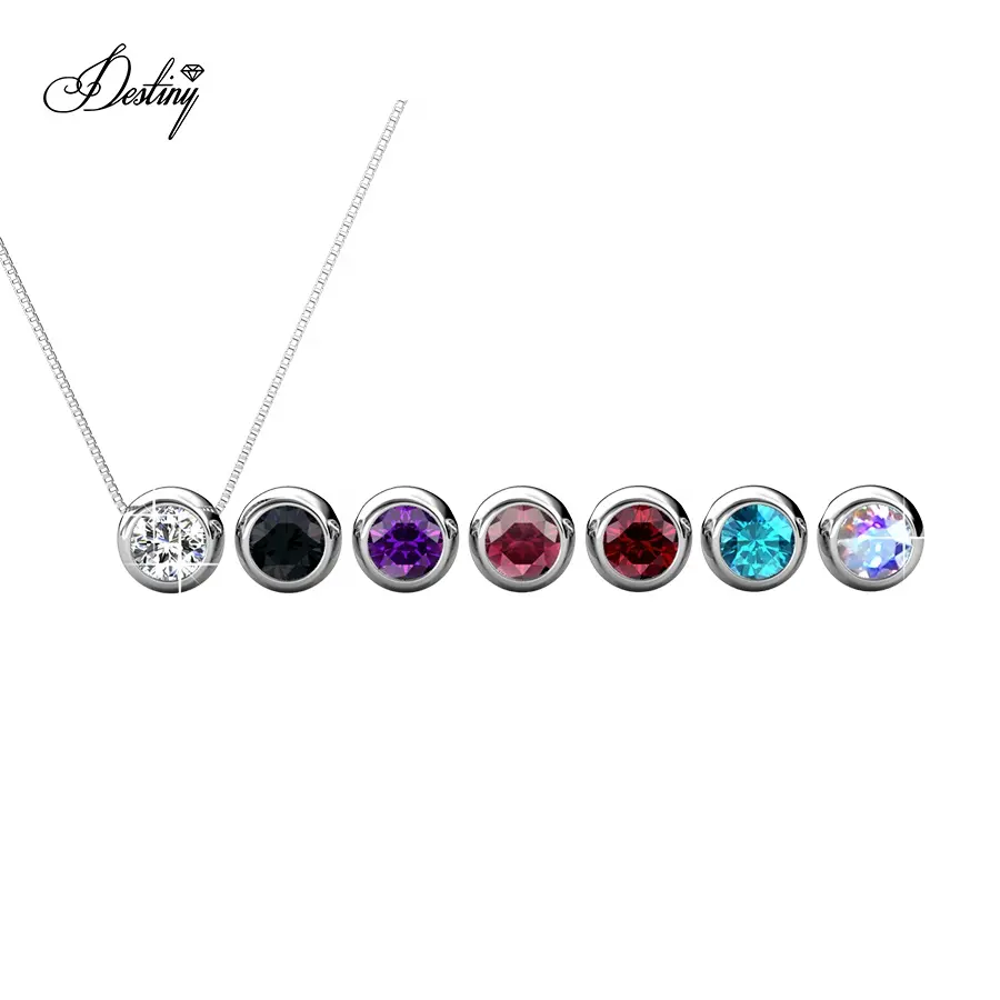 925 argent 7 jours coloré lune ronde cristal pendentif collier ensemble de bijoux pour les femmes avec cristal de qualité supérieure destin bijoutier