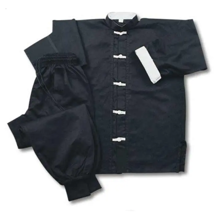 Uniforme de kung-fu para hombre, 8oz, P/C, 65% poliéster y 35% algodón, blanco y negro, elástico, con cordón de dibujo, cintura, PK