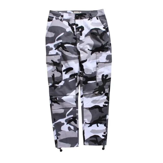 Pantalon Cargo pour Hommes Mode Tactique Pantalon en Coton Multi Poches Hip Hop Décontracté Tissé Droit Teint Uni Plat Devant