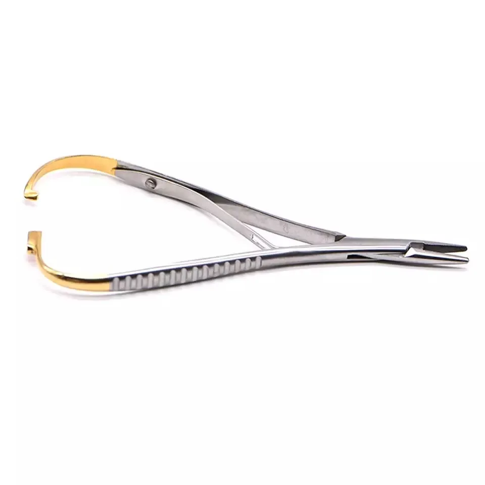 Dental Needle Holder Stainless Steel Orthodontic Plier Gold Plated Handle Surgical Dental Instrument Implant Castroviejo