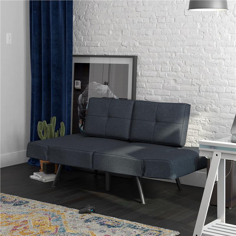 Euro New Linen Fabric Living Room Furniture Sofa Convertible Loveseat Futon with Storage Pockets