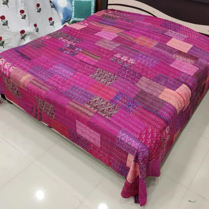 Beau drap de lit indien coloré, housse de lit faite à la main, couvre-lit en soie Pure, housse de couette en soie, ensemble de literie