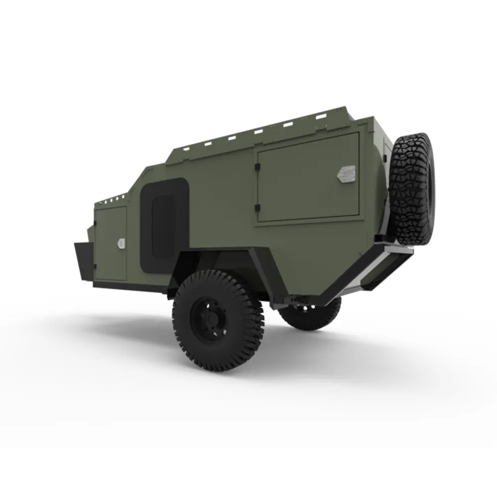 Armygreen nhỏ off-road cắm trại Trailer với hệ thống treo độc lập sang trọng Nhôm Du Lịch Trailer cho sử dụng ngoài trời